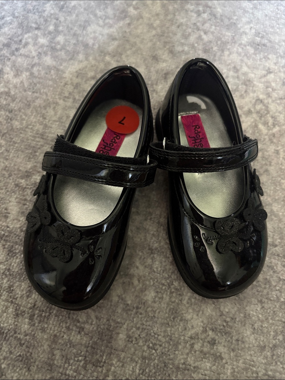 Rachel Shoes Black Patent Mary Jane with Floral Applique